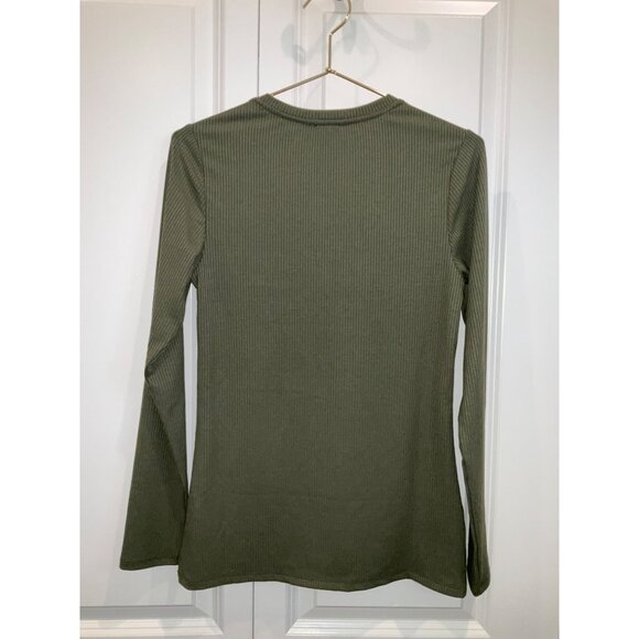 Venus Long Sleeve Ribbed V-neck in Olive Green size Small NEW - Picture 3 of 3